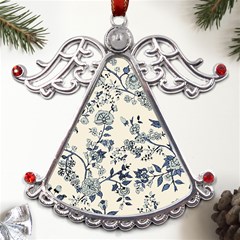 Blue Vintage Background, Blue Roses Patterns Metal Angel With Crystal Ornament