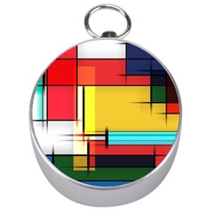 Multicolored Retro Abstraction, Lines Retro Background, Multicolored Mosaic Silver Compasses