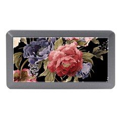 Retro Texture With Flowers, Black Background With Flowers Memory Card Reader (mini)