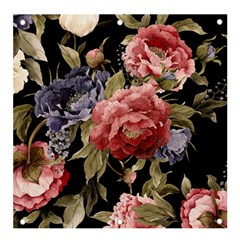 Retro Texture With Flowers, Black Background With Flowers Banner And Sign 4  X 4 