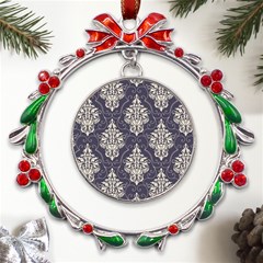 Vintage Texture, Floral Retro Background, Patterns, Metal X mas Wreath Ribbon Ornament