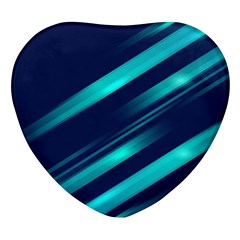 Blue Neon Lines, Blue Background, Abstract Background Heart Glass Fridge Magnet (4 Pack)