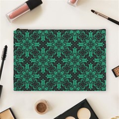 Green Damask Pattern Vintage Floral Pattern, Green Vintage Cosmetic Bag (large)