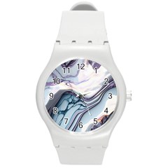 Marble Abstract White Pink Dark Round Plastic Sport Watch (m)