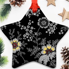Black Background With Gray Flowers, Floral Black Texture Star Ornament (two Sides)
