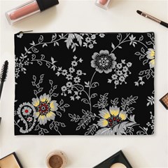 Black Background With Gray Flowers, Floral Black Texture Cosmetic Bag (xl)