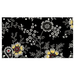 Black Background With Gray Flowers, Floral Black Texture Banner And Sign 7  X 4 