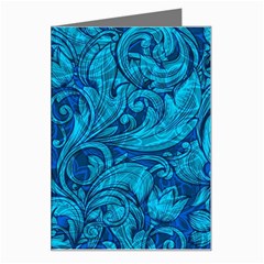 Blue Floral Pattern Texture, Floral Ornaments Texture Greeting Card