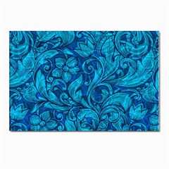 Blue Floral Pattern Texture, Floral Ornaments Texture Postcard 4 x 6  (pkg Of 10)