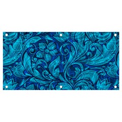 Blue Floral Pattern Texture, Floral Ornaments Texture Banner And Sign 4  X 2 