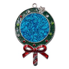 Blue Floral Pattern Texture, Floral Ornaments Texture Metal X mas Lollipop With Crystal Ornament