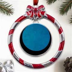 Blue Stone Texture Grunge, Stone Backgrounds Metal Red Ribbon Round Ornament