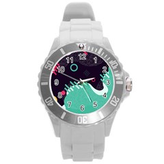 Colorful Background, Material Design, Geometric Shapes Round Plastic Sport Watch (l)