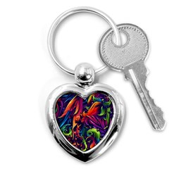 Colorful Floral Patterns, Abstract Floral Background Key Chain (heart)