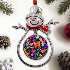 Floral Butterflies Metal Snowman Ornament