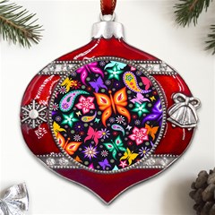 Floral Butterflies Metal Snowflake And Bell Red Ornament