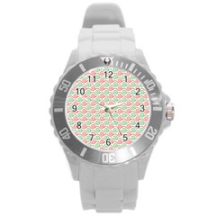 Background Pattern Leaves Texture Round Plastic Sport Watch (l)