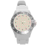 Background Pattern Leaves Texture Round Plastic Sport Watch (L) Front