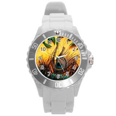 Japan Art Artwork Asia Drawing Lake Landscape Mountain Nature Oriental Round Plastic Sport Watch (l)
