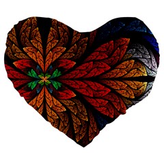 Fractals, Floral Ornaments, Rings Large 19  Premium Flano Heart Shape Cushions