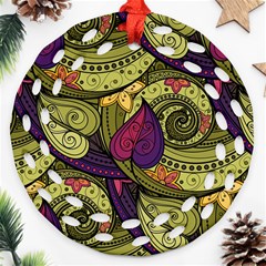 Green Paisley Background, Artwork, Paisley Patterns Round Filigree Ornament (two Sides)