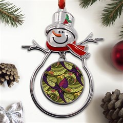 Green Paisley Background, Artwork, Paisley Patterns Metal Snowman Ornament