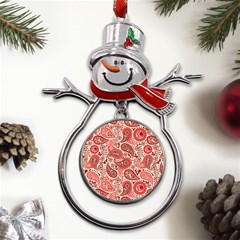 Paisley Red Ornament Texture Metal Snowman Ornament