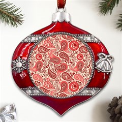 Paisley Red Ornament Texture Metal Snowflake And Bell Red Ornament
