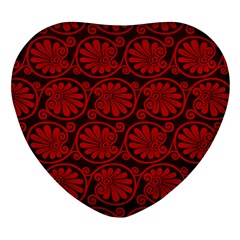 Red Floral Pattern Floral Greek Ornaments Heart Glass Fridge Magnet (4 Pack)