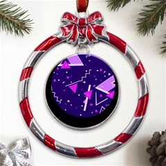 Triangles, Triangle, Colorful Metal Red Ribbon Round Ornament