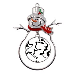 Black And White Swirl Background Metal Snowman Ornament