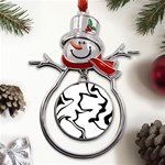 Black And White Swirl Background Metal Snowman Ornament Front