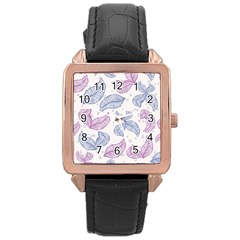 Leaves Line Art Background Rose Gold Leather Watch  by Cemarart