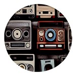 Retro Cameras Old Vintage Antique Technology Wallpaper Retrospective Round Glass Fridge Magnet (4 pack) Front