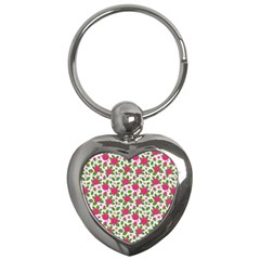 Flowers Leaves Roses Pattern Floral Nature Background Key Chain (heart) by Maspions