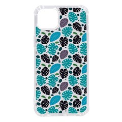 Leaves Monstera Pattern Nature Blue Purple Mauve Flora Iphone 14 Plus Tpu Uv Print Case