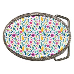 Background Pattern Leaves Pink Flowers Spring Yellow Leaves Belt Buckles by Maspions