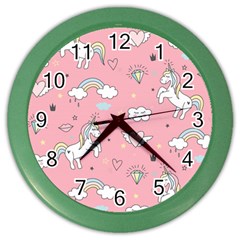 Cute Unicorn Seamless Pattern Color Wall Clock