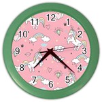 Cute Unicorn Seamless Pattern Color Wall Clock Front