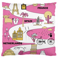 Roadmap Trip Europe Italy Spain France Netherlands Vine Cheese Map Landscape Travel World Journey 16  Baby Flannel Cushion Case (two Sides)