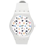 Airplane Pattern Plane Aircraft Fabric Style Simple Seamless Round Plastic Sport Watch (M) Front