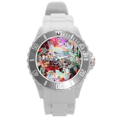 Digital Computer Technology Office Information Modern Media Web Connection Art Creatively Colorful C Round Plastic Sport Watch (l)