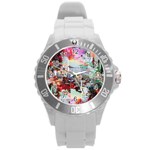 Digital Computer Technology Office Information Modern Media Web Connection Art Creatively Colorful C Round Plastic Sport Watch (L) Front
