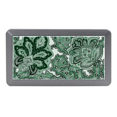 Green Ornament Texture, Green Flowers Retro Background Memory Card Reader (mini)