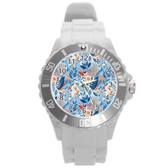 Berries Foliage Seasons Branches Seamless Background Nature Round Plastic Sport Watch (l)
