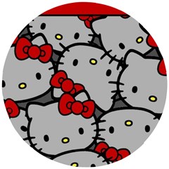 Hello Kitty, Pattern, Red Wooden Puzzle Round by nateshop