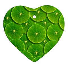 Lime Textures Macro, Tropical Fruits, Citrus Fruits, Green Lemon Texture Heart Ornament (two Sides) by nateshop