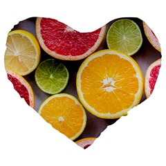 Oranges, Grapefruits, Lemons, Limes, Fruits Large 19  Premium Flano Heart Shape Cushions