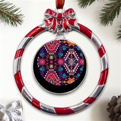 Pattern, Ornament, Motif, Colorful Metal Red Ribbon Round Ornament
