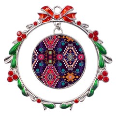 Pattern, Ornament, Motif, Colorful Metal X mas Wreath Ribbon Ornament